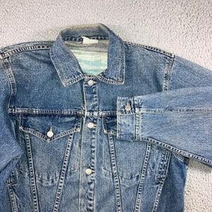 Vintage Freego Denim Trucker Jacket Men M 80s Western Biker Retro Medium Wash